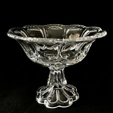 Vintage 70s Elegant Cut Glass Pedestal Compote Bowl Candy Dish With Flaw picture