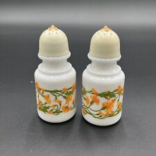 Vintage AVON Milk Glass Orange Floral Design Salt & Pepper Shakers picture