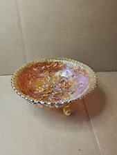 Vintage Marigold Carnival Glass Open Rose Bowl Footed picture