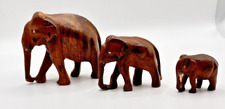 Elephant s/3 Wooden Hand Carved Wood Kenya African Decor Safari Animal Petite picture