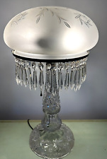 Antique ABP Brilliant Cut Crystal Table Lamp w/ Frosted Cut Shade & 40 Crystals picture