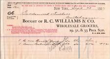 c1887 RC Williams & Co Wholesale Grocers 29 31 33 Peck Slip New York NY Billhead picture