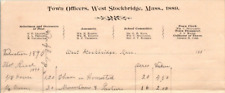 1889 West Stockbridge MA Town Officers Land Values HEIRS of Solomon REED  BS88 picture