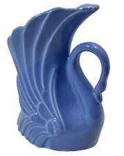 Vtg NILOAK Swan Flower Vase Planter Pot Pitcher Periwinkle Purple Blue Marked picture