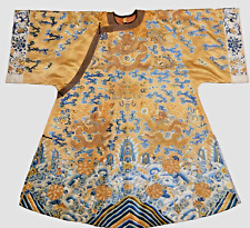 Antique QING Chinese Yellow DRAGON ROBE Embroidered GOLD Silk - IMPERIAL Court picture
