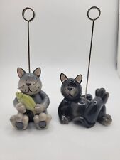 Set of Two Cat Figurine Photo Card Note Holder Resin picture
