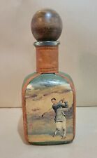 ITALIAN DECANTER WRAPPED IN GENUINE LEATHER ITALIAN GREEN GLASS Vintage Pictures picture