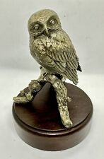 Lance Fine Pewter Owl Statue On Wood Base Barques 1975 Excellent Cond picture