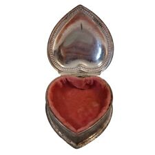 Silver Tone Trinket Box Heart Shape Vtg Jewelry Box Hinged Lid Pink Velvet Lined picture