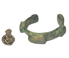 18th C, Middle Eastern Arab Byzantine Bronze Pieces - Heavy Bracelet & Seal picture
