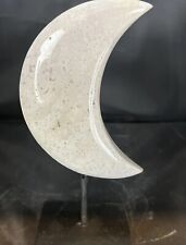 Large pink amethyst moon on metal stand picture