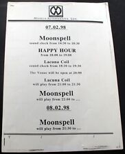 Moonspell Itinerary Original Vintage Lacuna Coil Tour Lisbon 1998 picture