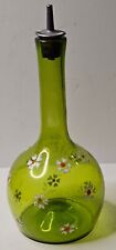 Antique Barber Shop Barber Bottle Blue Blown glass Hand Painted flowers green picture