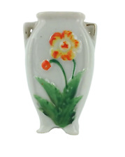 Japanese Miniature Vase White Raised Orange Poppy Flowers Porcelain 2.25
