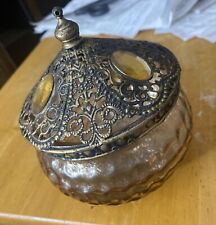 Vintage  Filigree Powder Container glass trinket ornate  picture