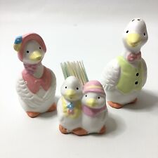 Mr & Mrs Duck Salt And Pepper Shakers Ducklings Toothpick Holder picture