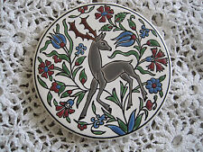 Tile Art Coaster By Neofitou Keramik Deer and Flowers Vintage picture