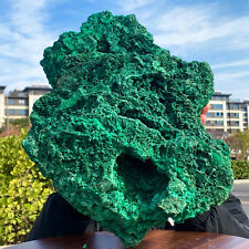 34.3LB Natural Glossy Malachite Cat Eye Transparent Cluster Rough Mineral Sample picture