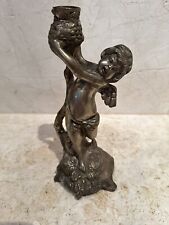Antique French Bronze Cherub Figural Candleholder 11x5 Putti picture