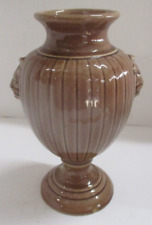 Vintage Brown Ceramic Vase Urn with Lion Head Handles .. Damaged picture