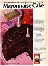 1971 Best Foods Print Ad, Real Mayonnaise Chocolate Cake Recipe Party Favors Fun picture