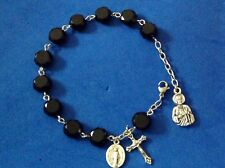 Custom St JUDE Jet CRYSTAL Rosary Bracelet Saint Medal Stainless 8mm 7-8” Wrist picture