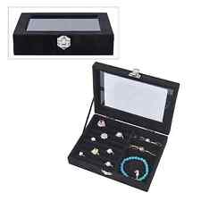 Jewelry Organizer Storage Box Black Velvet with Anti Tarnish Lining Lock Gifts picture