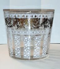 Vintage Ice Bucket 50s 60s Mid Century Modern White Dots Gold Flowers Glass picture