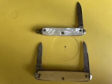 2-Vintage Mother of Pearl Folding Pocket Knives USED MADE USA 1.5-1.75 BLADE L95 picture