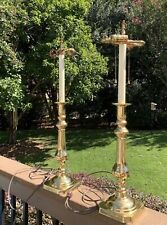 Virginia Metalcrafters 2 Vintage Heavy Brass Table Lamps Candlestick, 2 Bulb picture