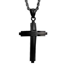 Stylish Christian Stainless Steel Black Cross Pendant for Men Boys picture