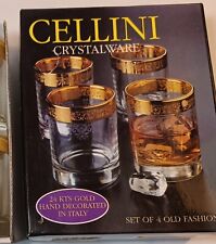 VTG Cellini Crystal 24kt Gold Hand Decorated Old Fashion Glasses Italy Godinger picture