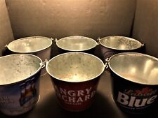 Lot of 6 Mixed Galvanized Party Peanut Beer Ice Buckets w/handles picture