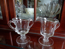 Heisy Glass Footed Pedestal Creamer and Sugar Bowl Set #1567 Plantation Pattern picture