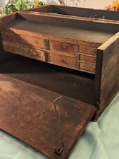 Antique Tool Box Chest Machinists Old Vintage Wood 6 Draws Carpenters Drop Side  picture