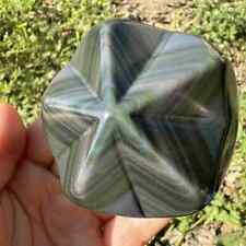 260g Natural Rainbow Cat's eye Obsidian Quartz Palm Crystal Healing Gift Decor  picture
