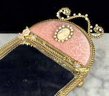 Vintage Mirrored Vanity Tray With Cameos Velvet and Filigree Handles Beautiful picture