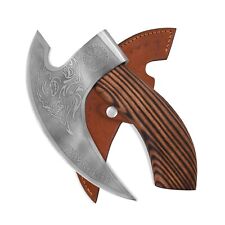 Pizza Axe Viking Pizza Cutter Stainless Steel Damascus Axe With Leather Pouch picture