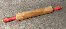 Vintage Farmhouse Kitchen Red Handle Rolling Pin Wood Wooden Rustic picture