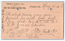 1886 Thomas Scott & Co. Rockford Illinois IL Clinton Iowa IA Postal Card picture