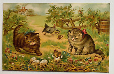 Vintage 1907 Easter Postcard Cats Kittens hens eggs Raphael Tuck 