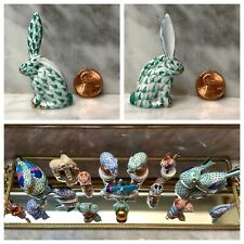 MINT $125 Herend Miniature Rabbit One Ear Up Green Fishnet 🦉Baby Bunny picture