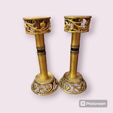 Vintage Pair Candlesticks Oppenheim Bronze Candle Shabbat From Israel picture