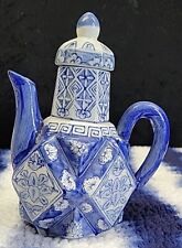 Vintage Collectible White & Blue China Handpainted Traditional Porcelain Teapot picture