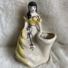 Vintage Brunette Woman With Basket  Planter or Vase - 7” tall  Unmarked picture