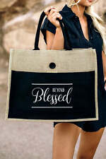 Black BEYOND Blessed Printed Vintage Burlap Bag picture