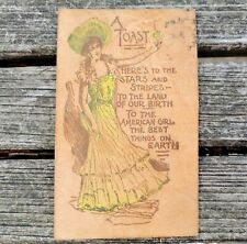 1906 Patriotic Toast American Girl Leather Postcard Washington 2c Shield Stamp R picture