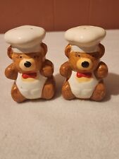 Vintage Brown Teddy Bear Salt & Pepper Shakers Wearing Chef Hats Ceramic picture