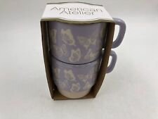 American Atelier Ceramic 14oz Lavender Butterflies Mug Set For 2 AA01B44026 picture