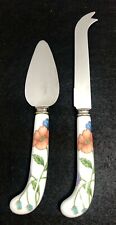 House of Prill Sheffield England Cheese Knife Set Floral Porcelain Vtg (b1) picture